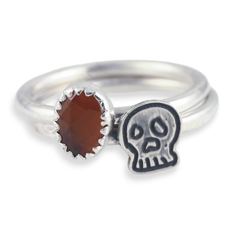 Brown Tourmaline Skull Stackable Ring: Size 8.5