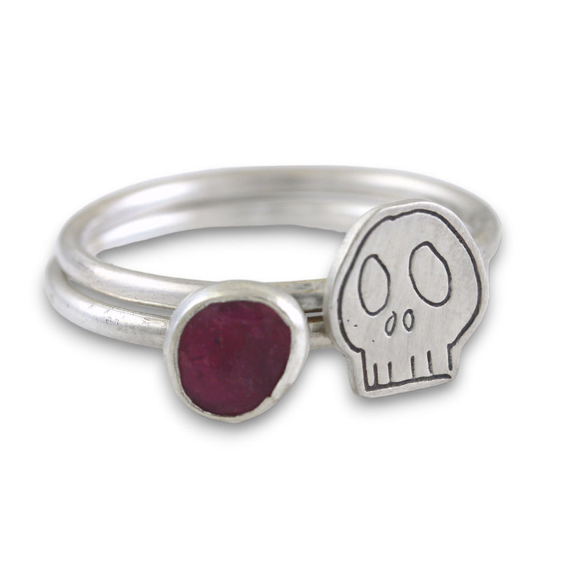 Pink Tourmaline Skull Stackable Ring: Size 10.5