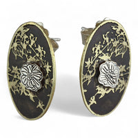 Botanical Wildflower Mixed Metal Oval Studs