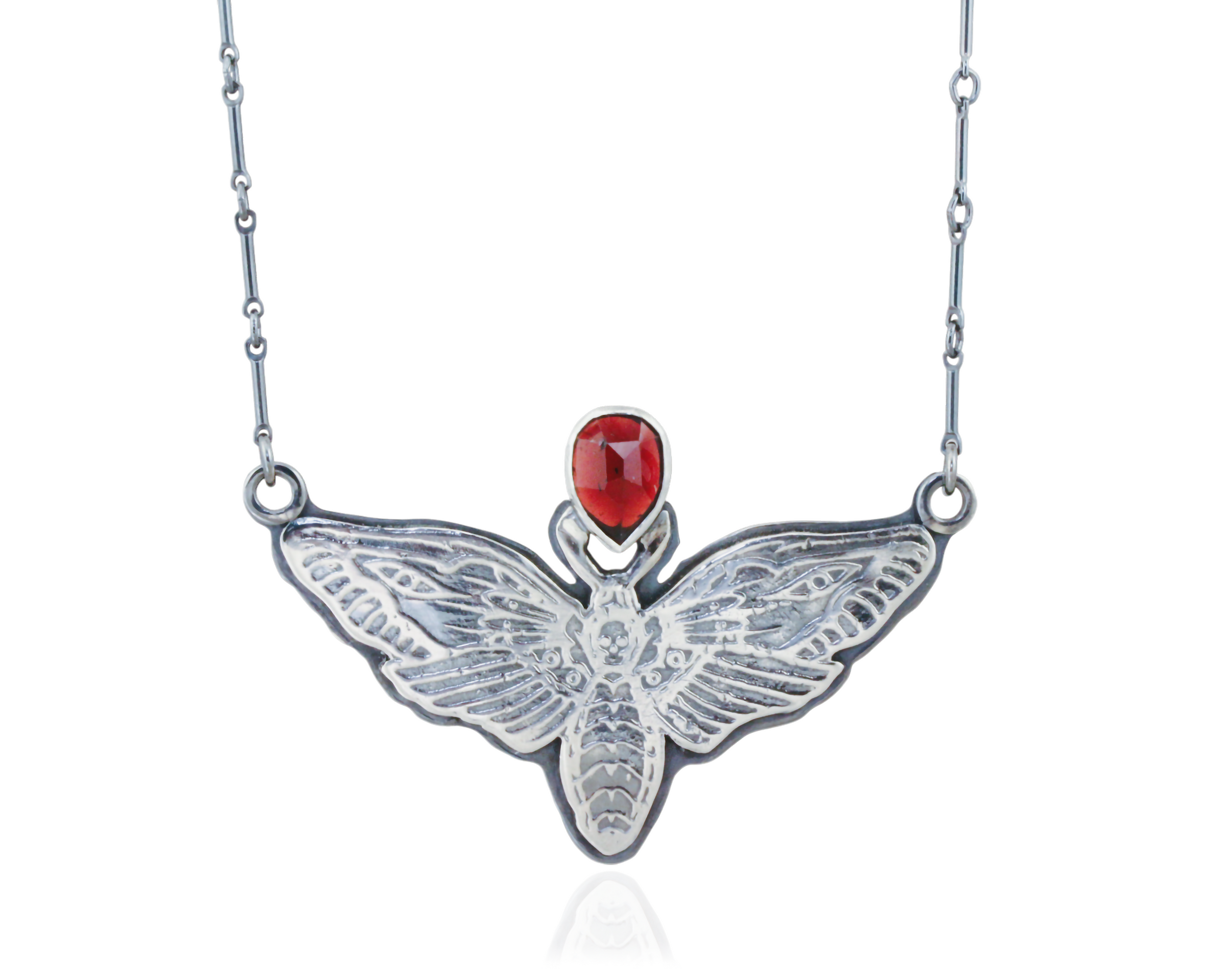 Death Moth Pendant with Garnet