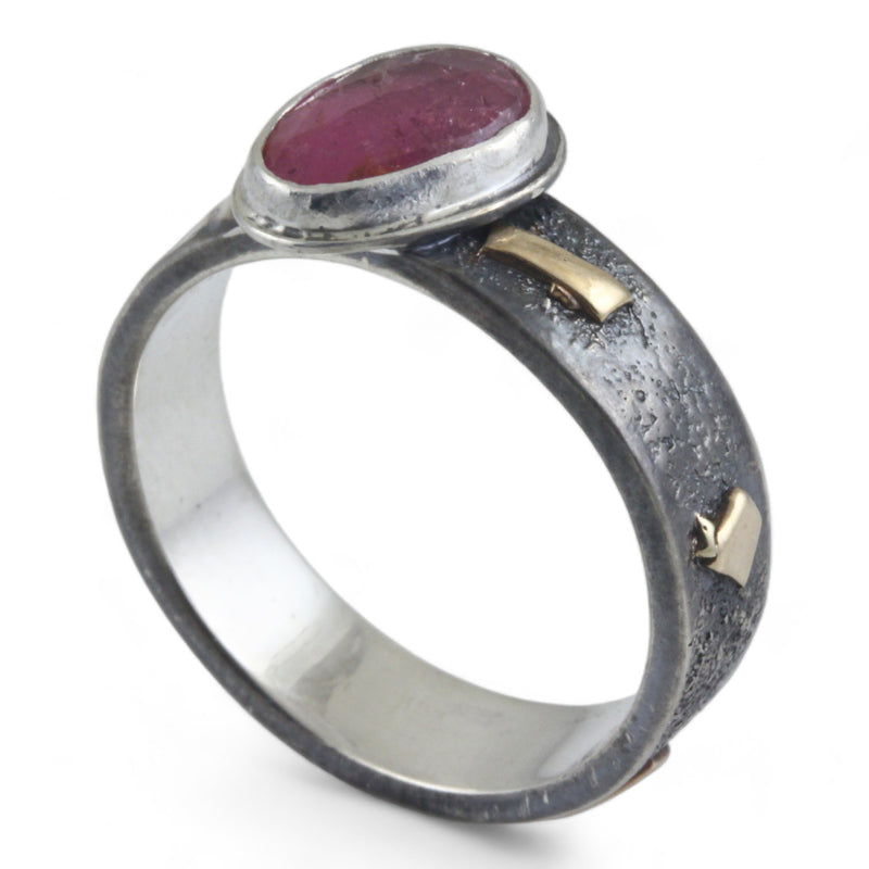 Pink Tourmaline Sterling Ring with 14k Accents