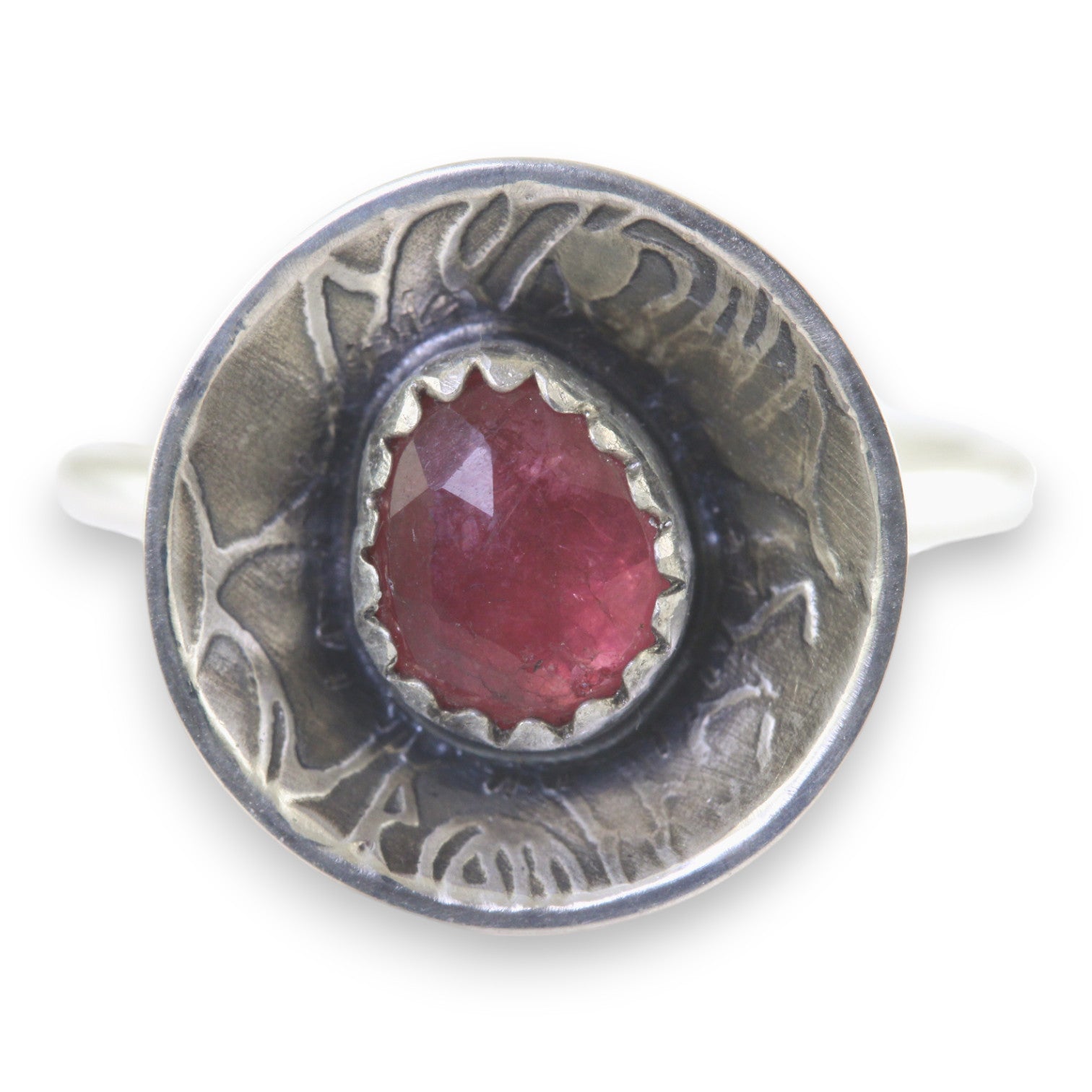 Pink Tourmaline Sterling Rose Dome Ring Size 6.5