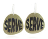 SERVE brass bubble dangle earrings. Front. 10% of each SERVE sales will be donated to a LGBTQ+ youth charity.