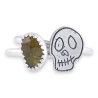 Skull Tourmaline Stackable Ring - Size 7