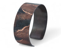 Rustic Blue Lined Landscape Cuff - Oxidized