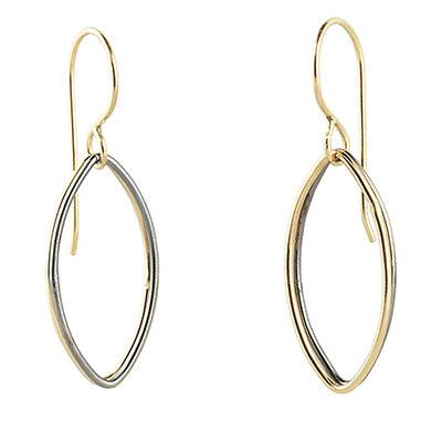 14k Gold with Sterling Silver Accent Leaf Dangle Earrings-front