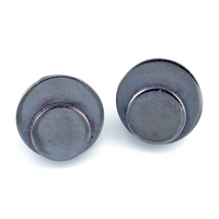 Oxidized sterling silver polka dot button earrings on a white background.