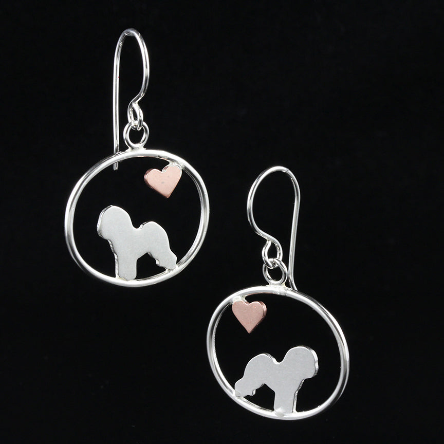 Bichon Frise Dangle Earrings with Heart ♥ Creative Dexterity