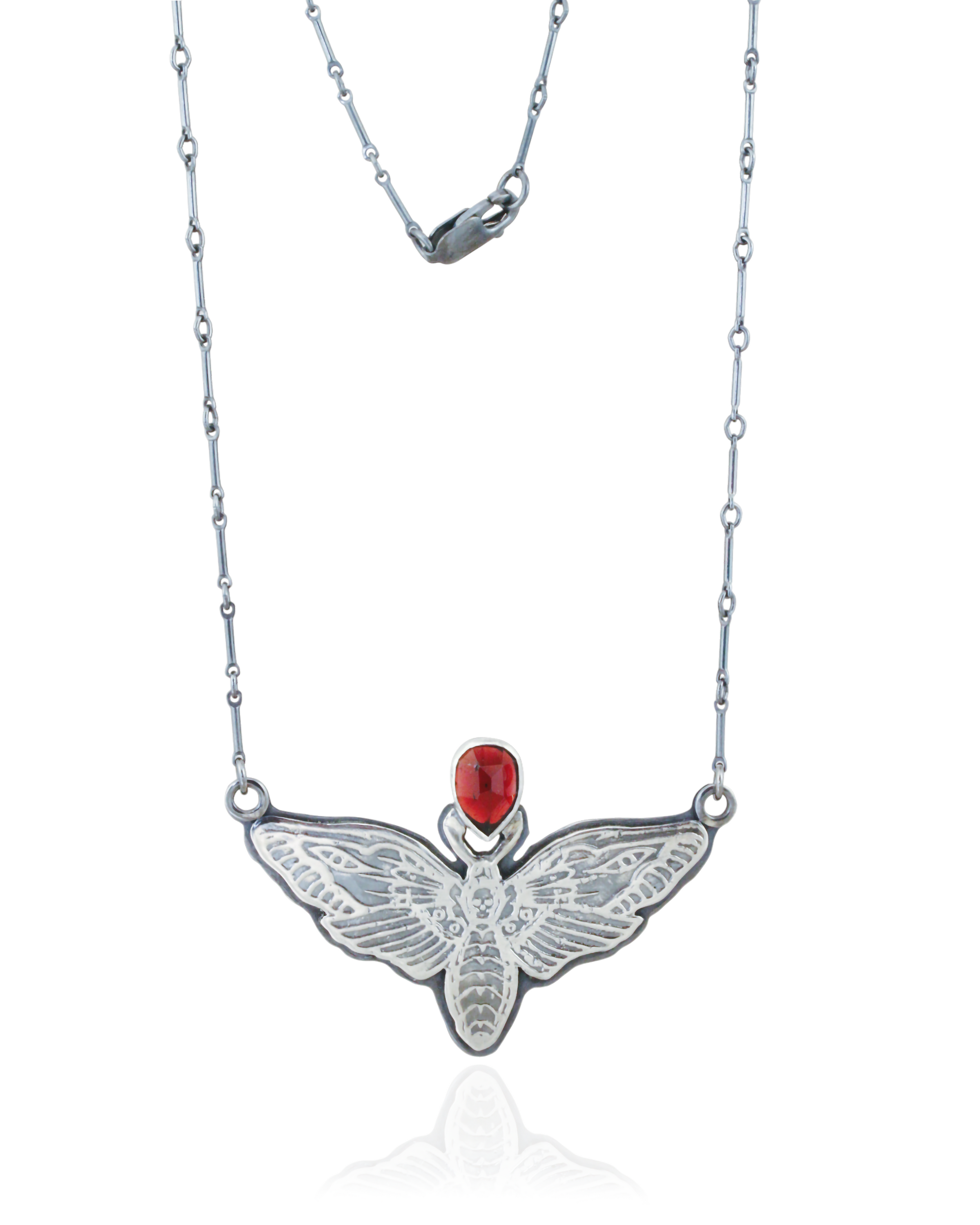 Death Moth Pendant with Garnet