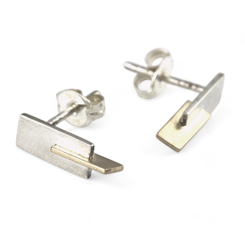 Slice - Silver and 14k Gold Accent Earring Studs Creative Dexterity