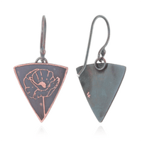 Triangular earrings with poppy floral design on a white background
