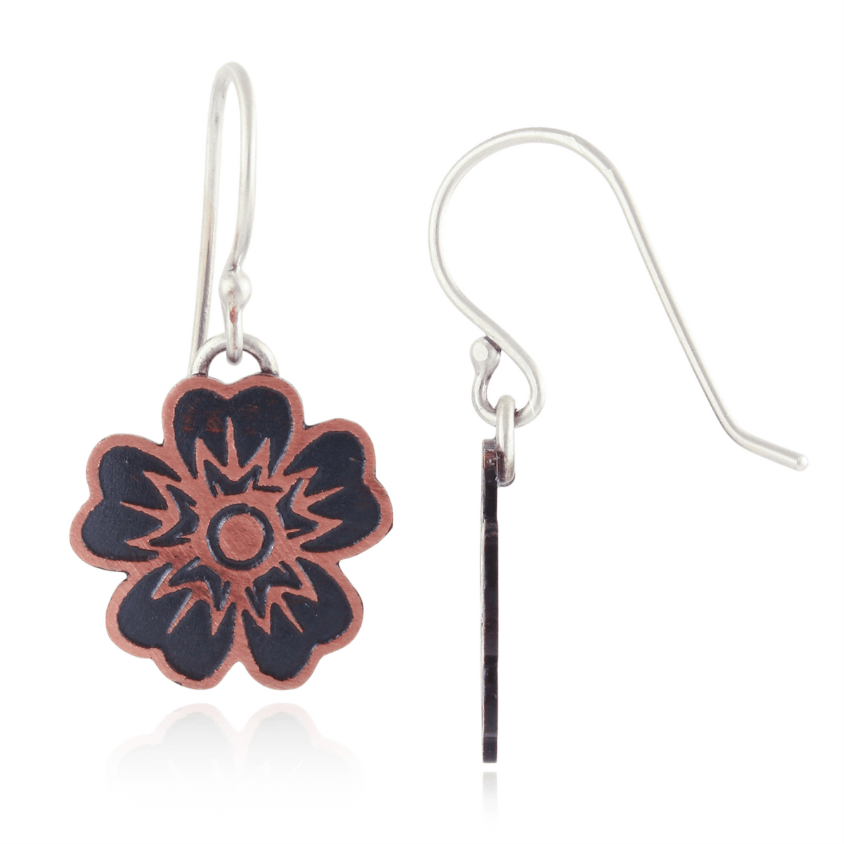 Floral-shaped earrings on a white background