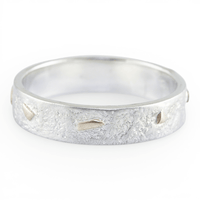 Silver ring with a textured gold surface on a white background