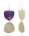 SERVE double brass dangle earrings with purple patina: front and back side. 10% of each SERVE sales will be donated to a LGBTQ+ youth charity.