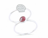 Pink Tourmaline Skull Stackable Ring: Size 10.5 by Creative Dexterity. Front View of both rings separated.