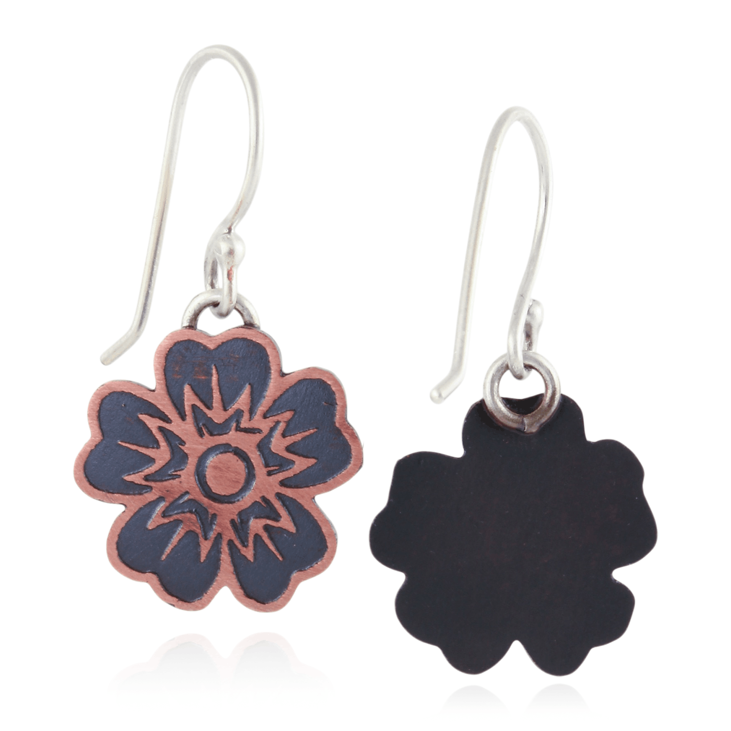 Floral-shaped earrings on a white background