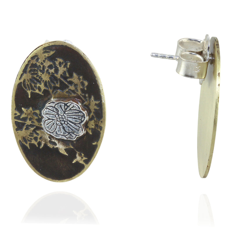 Botanical Wildflower Mixed Metal Oval Studs