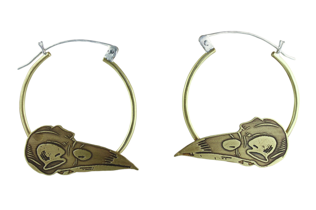 Brass Crow Skull Hinge Hoops Creative Dexterity