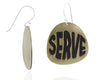 SERVE brass bubble dangle earrings: back side and front. 10% of each SERVE sales will be donated to a LGBTQ+ youth charity.