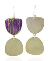 SERVE double brass dangle earrings with purple patina: front and back. 10% of each SERVE sales will be donated to a LGBTQ+ youth charity.
