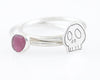 Pink Tourmaline Skull Stackable Ring: Size 10.5 by Creative Dexterity. Front View laying flat