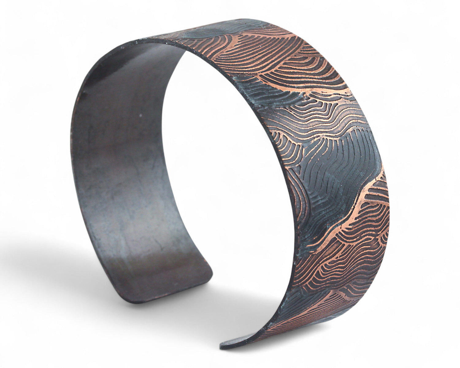 Rustic Blue Lined Landscape Cuff - Oxidized