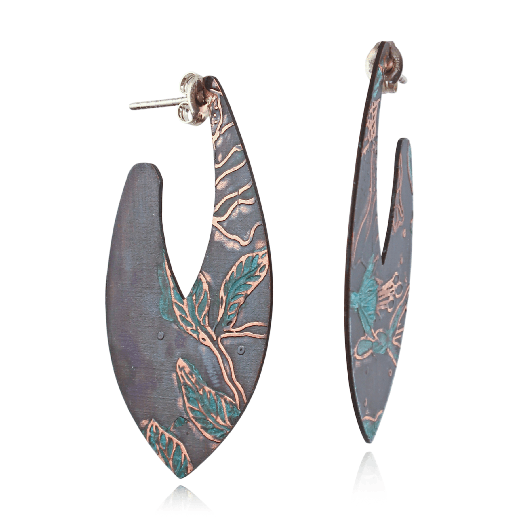 Pair of earrings with floral patterns on a white background