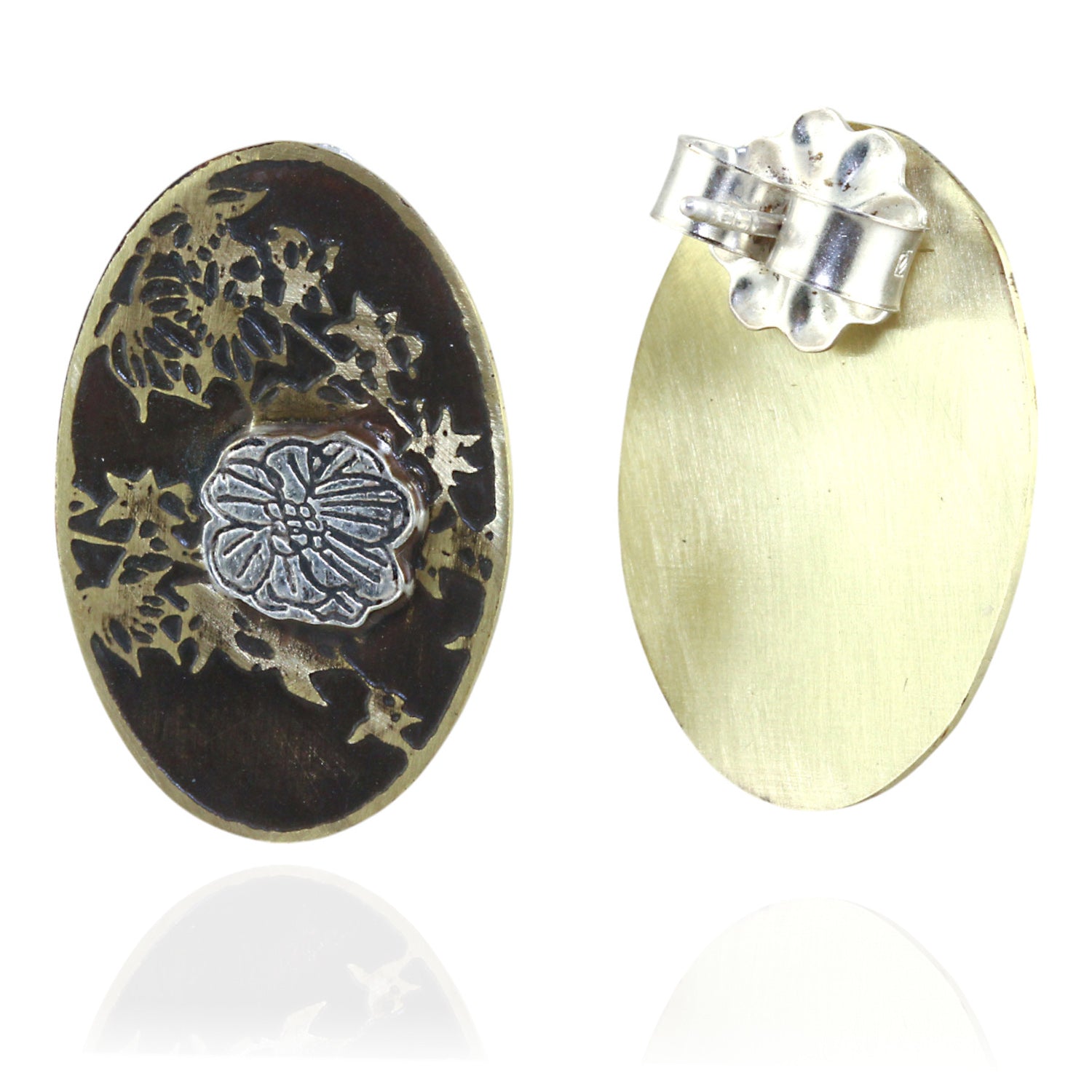 Botanical Wildflower Mixed Metal Oval Studs