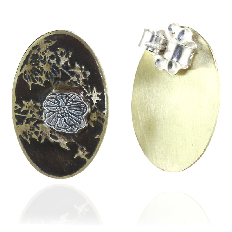 Botanical Wildflower Mixed Metal Oval Studs