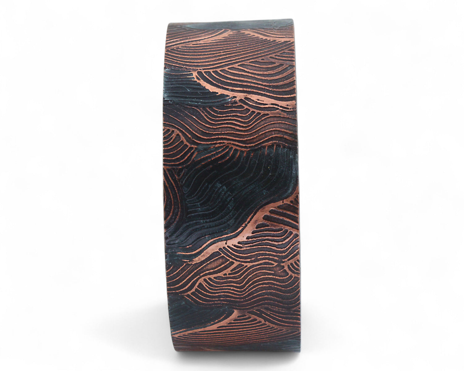 Rustic Blue Lined Landscape Cuff - Oxidized
