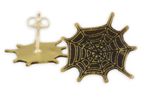 Back and front angle view of brass spider web earring studs.