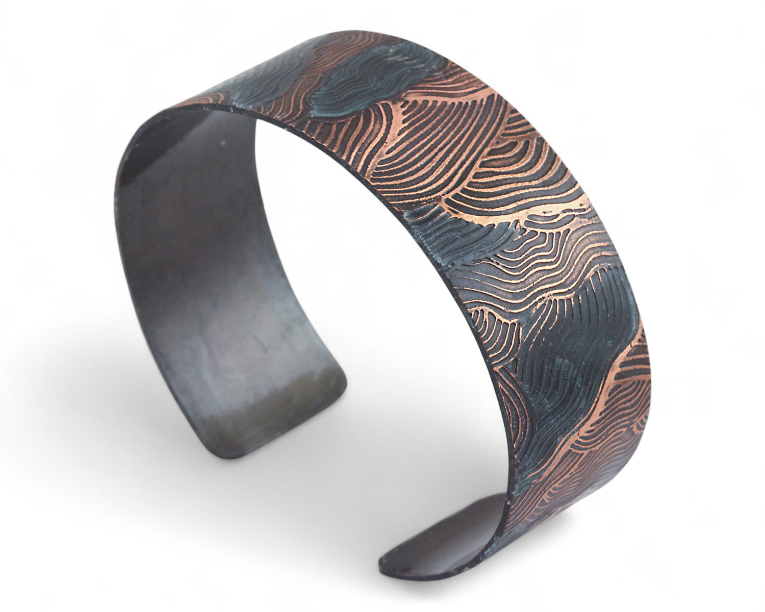 Rustic Blue Lined Landscape Cuff - Oxidized