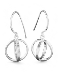 Absolute Cycle Orb Dangles lightweight handmade sterling silver earrings with interlocking circular design on a white background