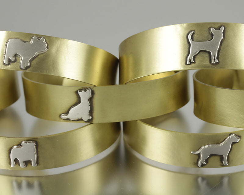 Adjustable Brass Dog Breed Silhouette Cuff Bracelet – Stylish Dog Owner Jewelry: Cuff closeup