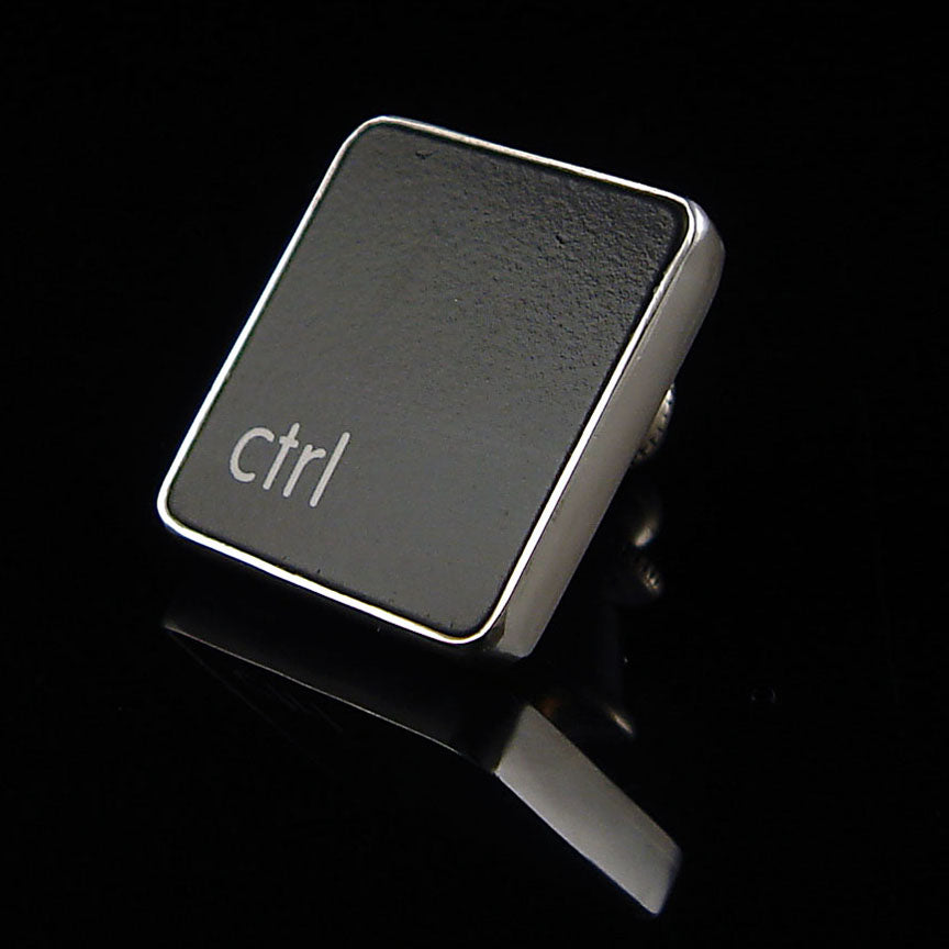 Sterling silver ctrl pin with recycled Mac keyboard key and polished finish
