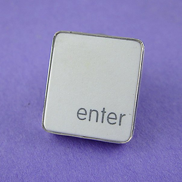 Sterling silver enter tie tack pin with recycled Mac keyboard key and polished finish