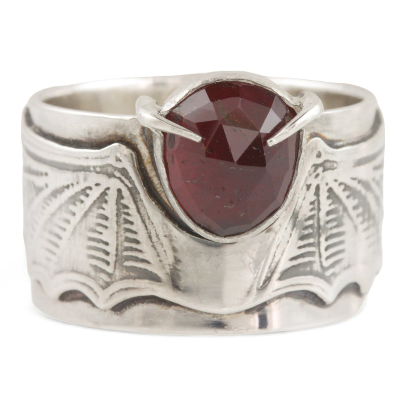 Garnet Vampire Wide Band Ring Size 9