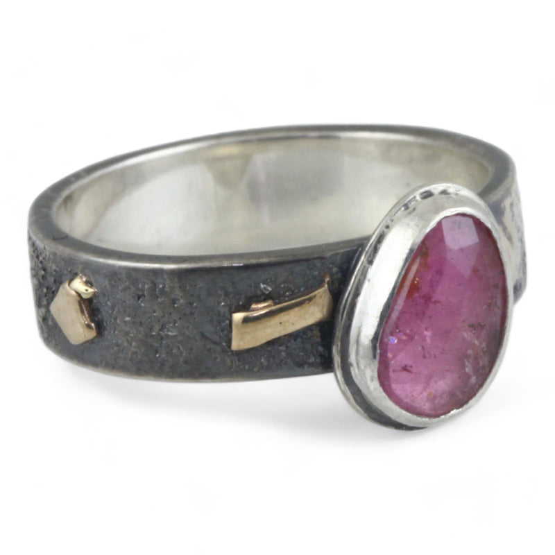 Pink Tourmaline Sterling Ring with 14k Accents