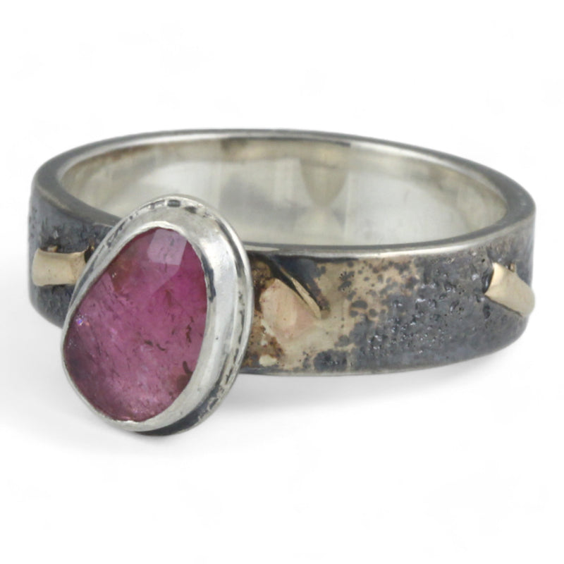 Pink Tourmaline Sterling Ring with 14k Accents