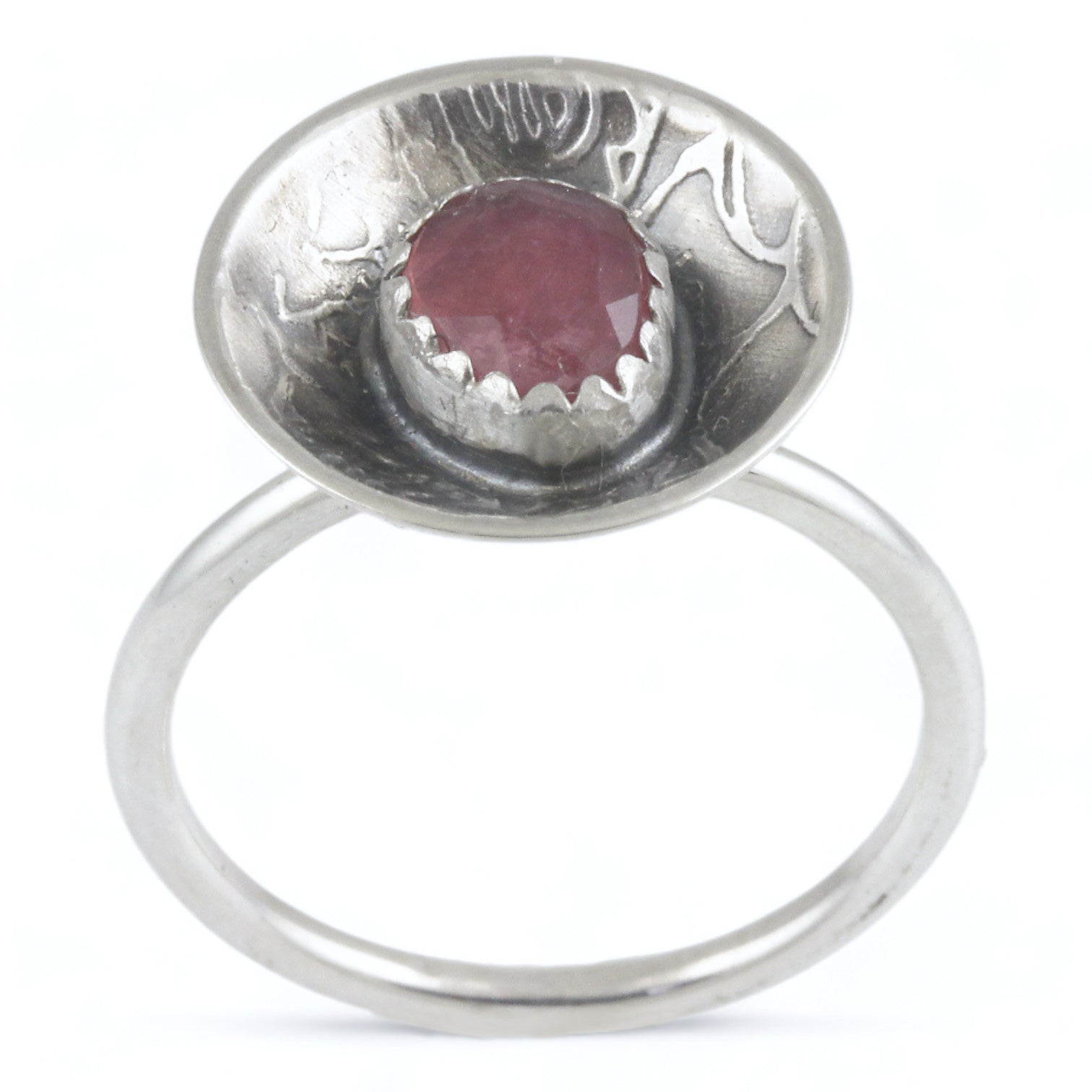 Pink Tourmaline Sterling Rose Dome Ring Size 6.5