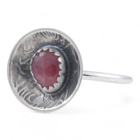 Pink Tourmaline Sterling Rose Dome Ring Size 6.5