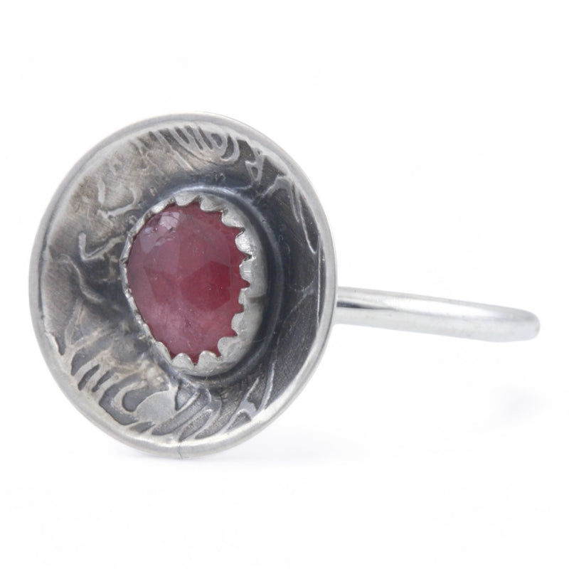 Pink Tourmaline Sterling Rose Dome Ring Size 6.5