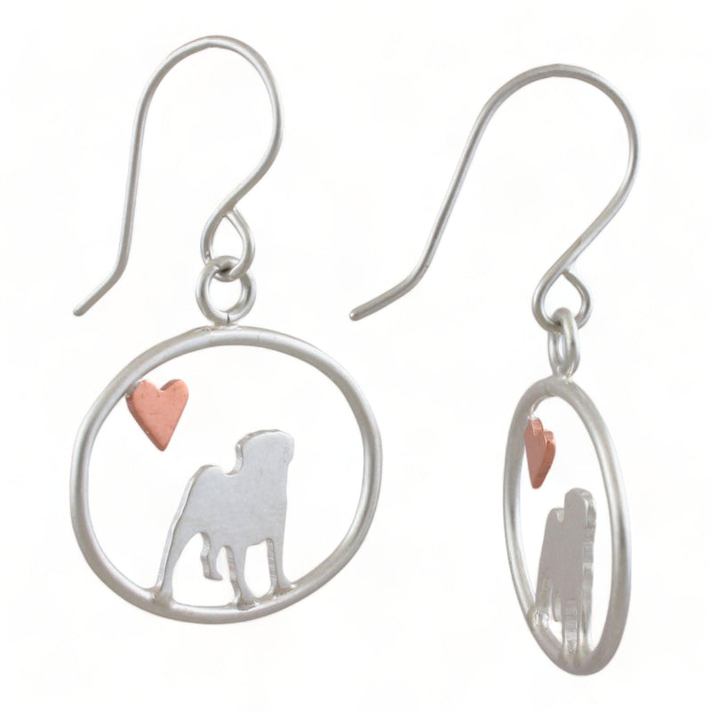Pug Dangle Earrings with Heart ♥
