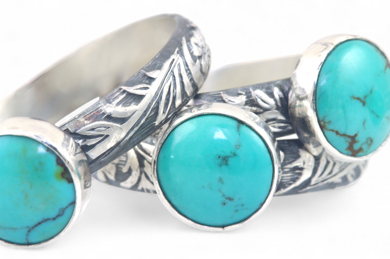 Botanical Turquoise Rings: Size 7 - 9.5