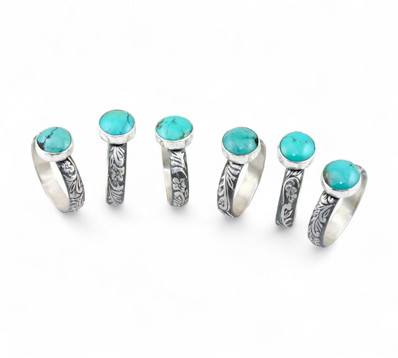 Botanical Turquoise Rings: Size 7 - 9.5