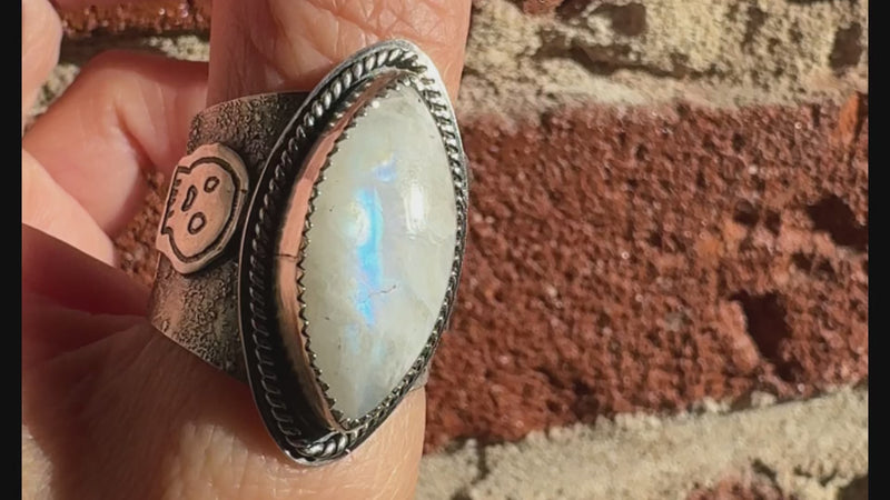 Moonstone Skull Ring: Size 8