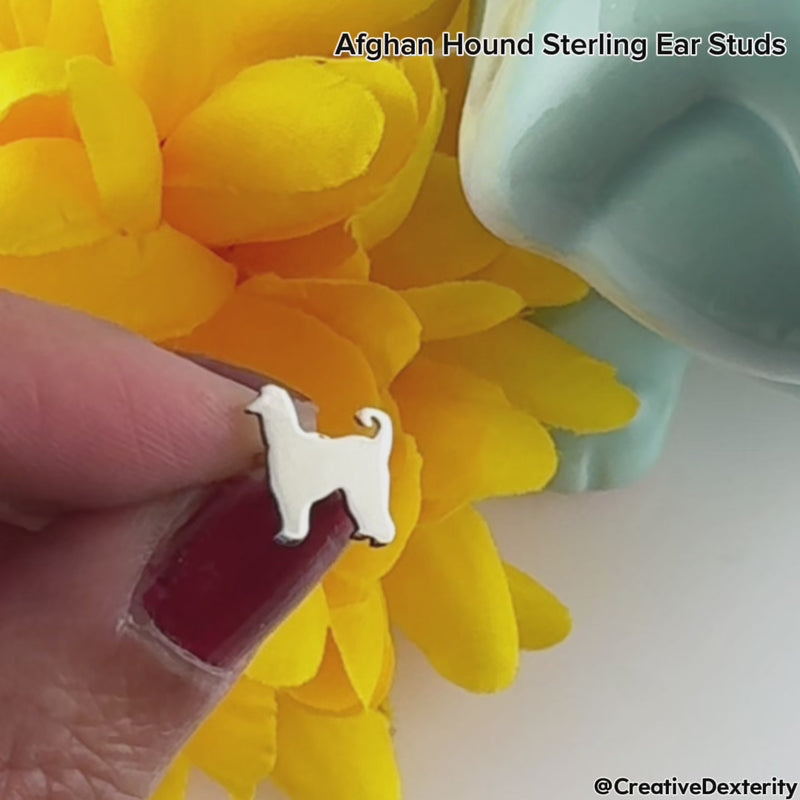 Video of Afghan Hound sterling silver ear studs for scale.