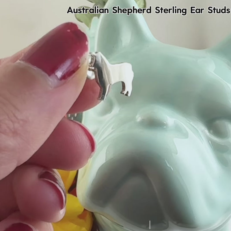 Video of Australian Shepherd sterling silver earrings studs for scale.