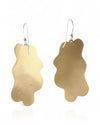 Pair of handmade and designed brass earrings with statement design on a white background. v1 Back.
