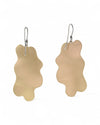 Pair of handmade and designed brass earrings with statement design on a white background. v4 Back.
